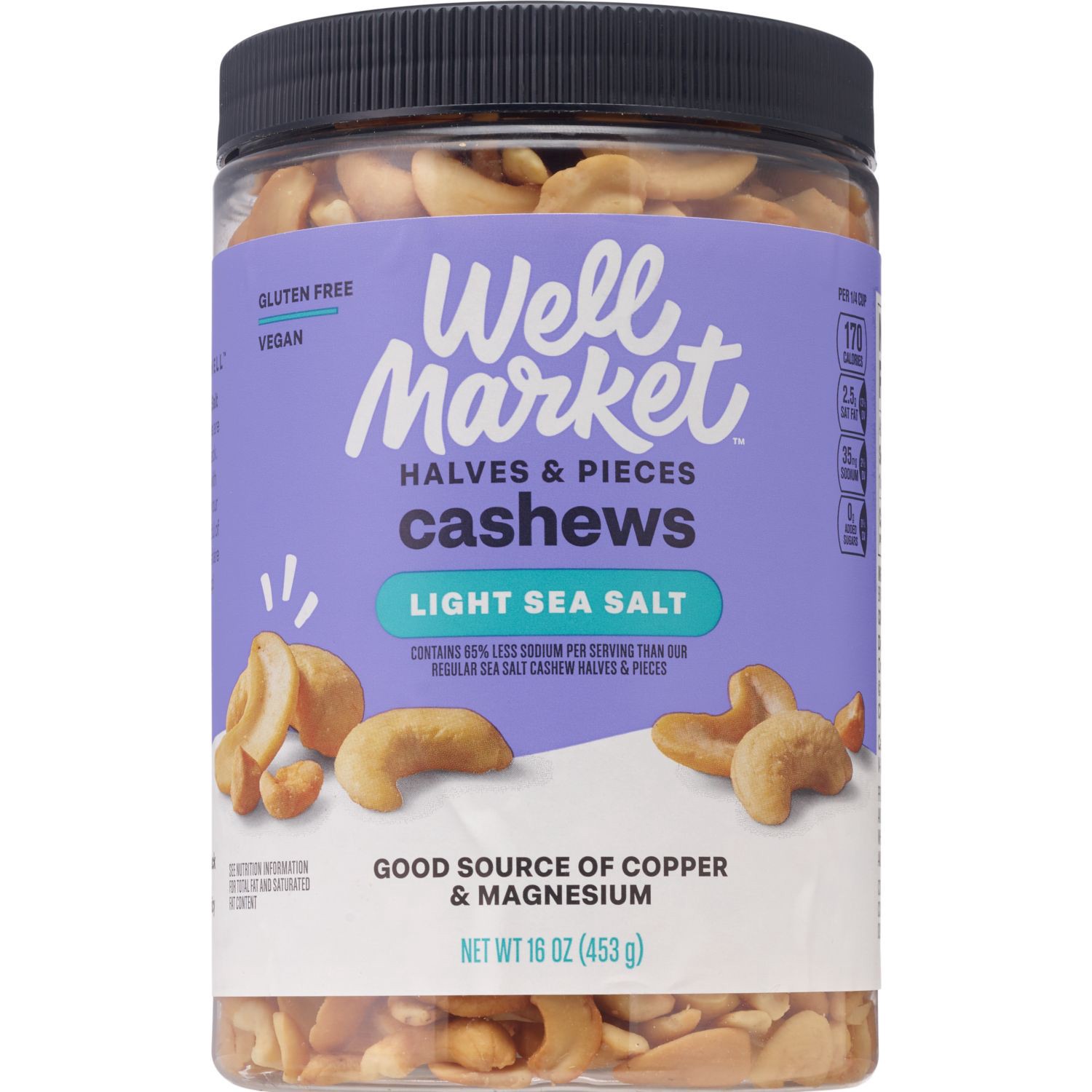 slide 1 of 4, Well Market, Lightly Salted Cashew Halves & Pieces, 16 Oz, 16 oz