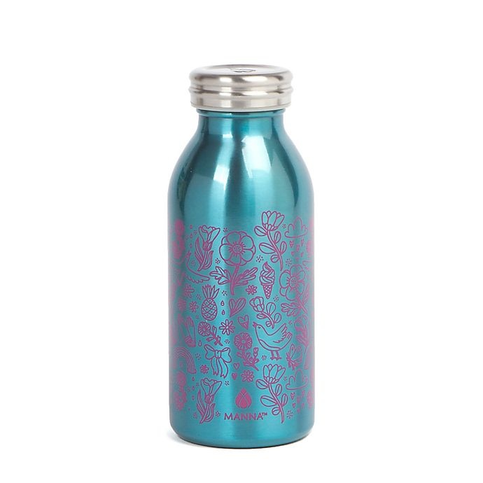 slide 1 of 1, Manna Retro Kid's Double Wall Stainless Steel Flowers Water Bottle - Bright Blue, 12 oz