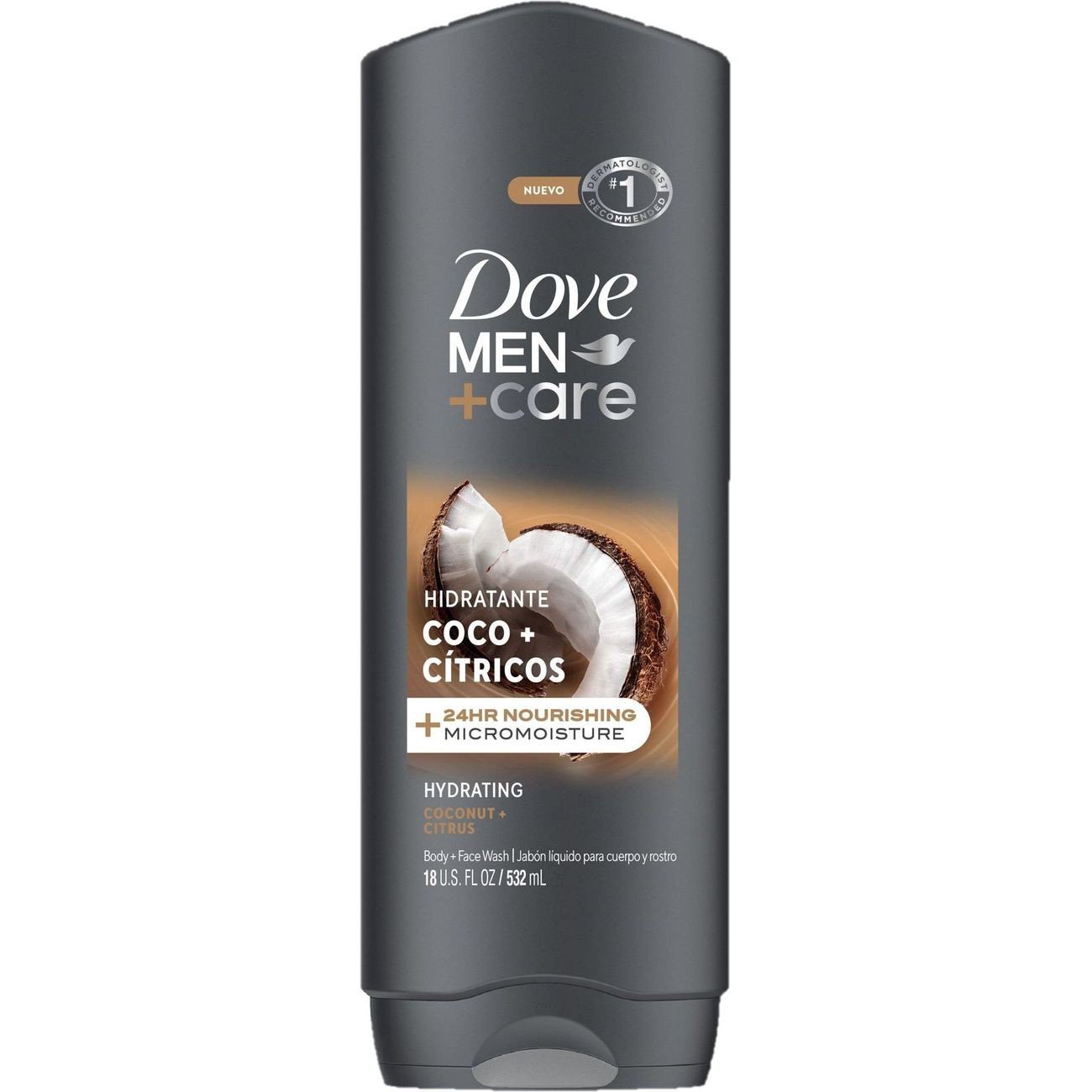 slide 1 of 1, Dove Men+Care Hydrating Face & Body Wash - Coconut & Citrus, 18 oz
