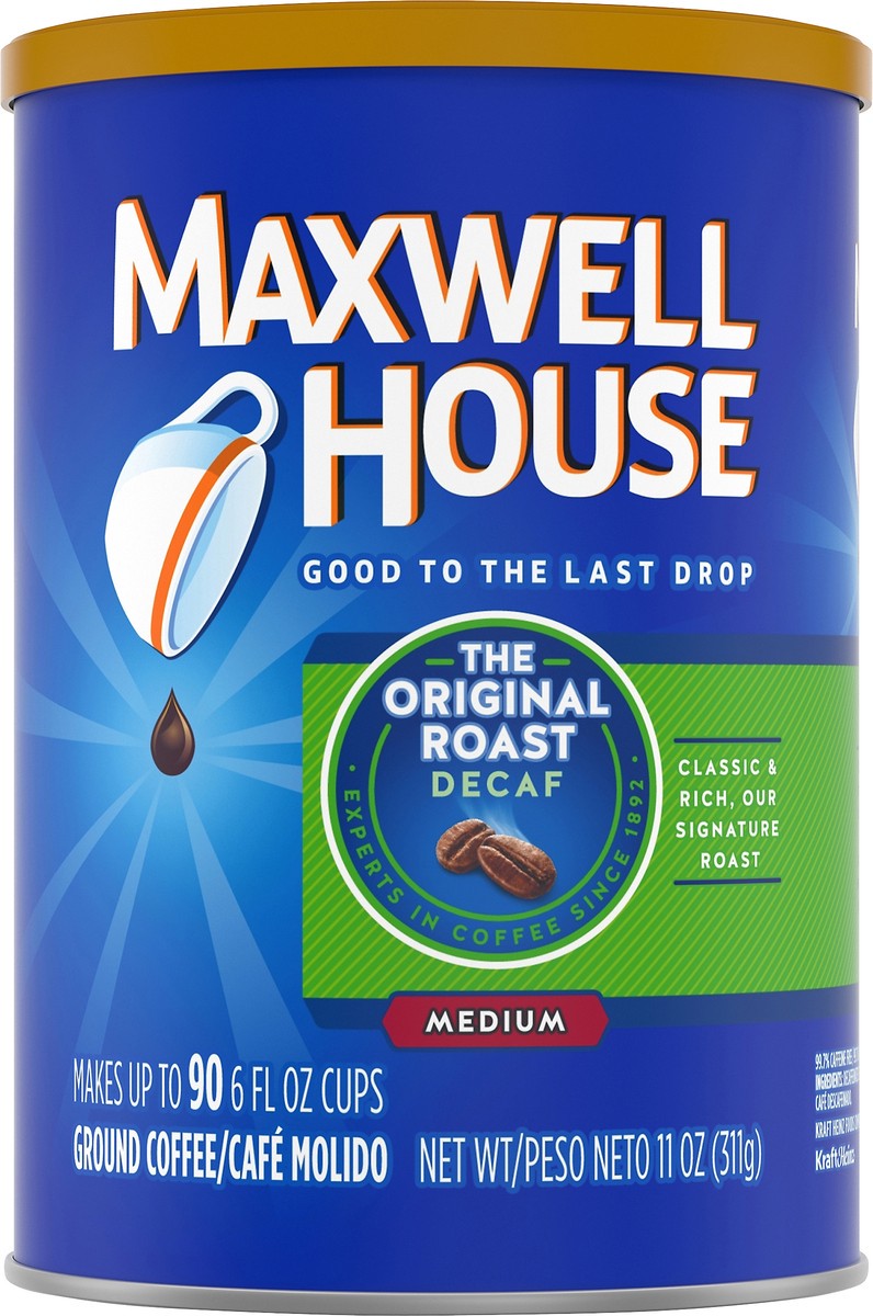 slide 2 of 9, Maxwell House Decaffeinated Original Medium Roast Ground Coffee, 11 oz Canister, 11 oz