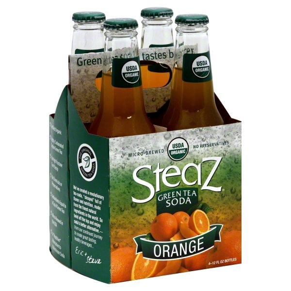 slide 1 of 1, Steaz Green Tea Soda, Orange, 12 oz