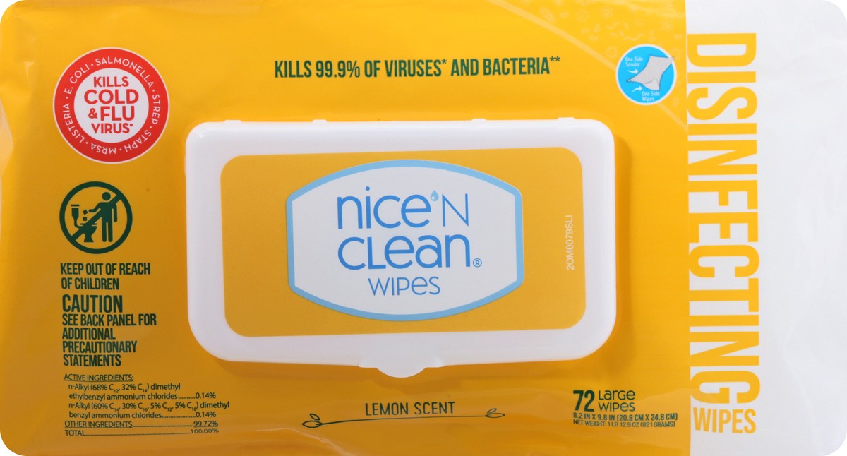 slide 1 of 11, Nice 'n Clean Large Lemon Scent Disinfecting Wipes 72 ea, 72 ct