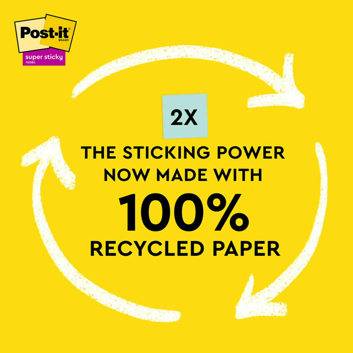 slide 1 of 1, 3M Post-it 100% Recycled Paper Super Sticky Notes, 3 in x 3 in, Wanderlust Pastels Collection, 12 Pads/Pack /Pad, 1 ct