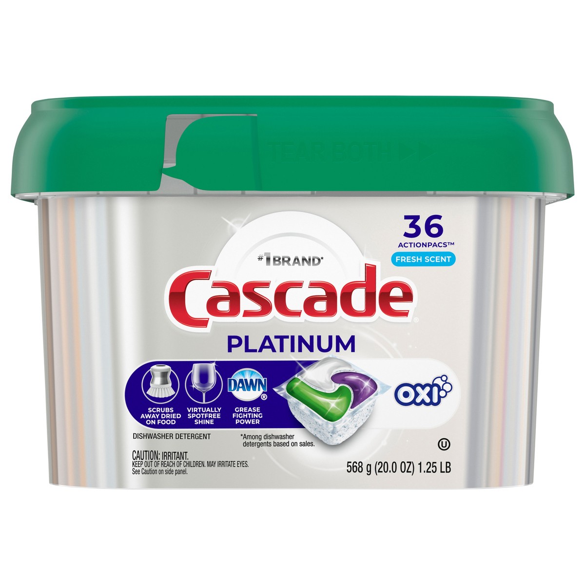 slide 3 of 10, Cascade Platinum ActionPacs + Oxi, Dishwasher Detergent Pods, Fresh, 36 Count, 36 ct