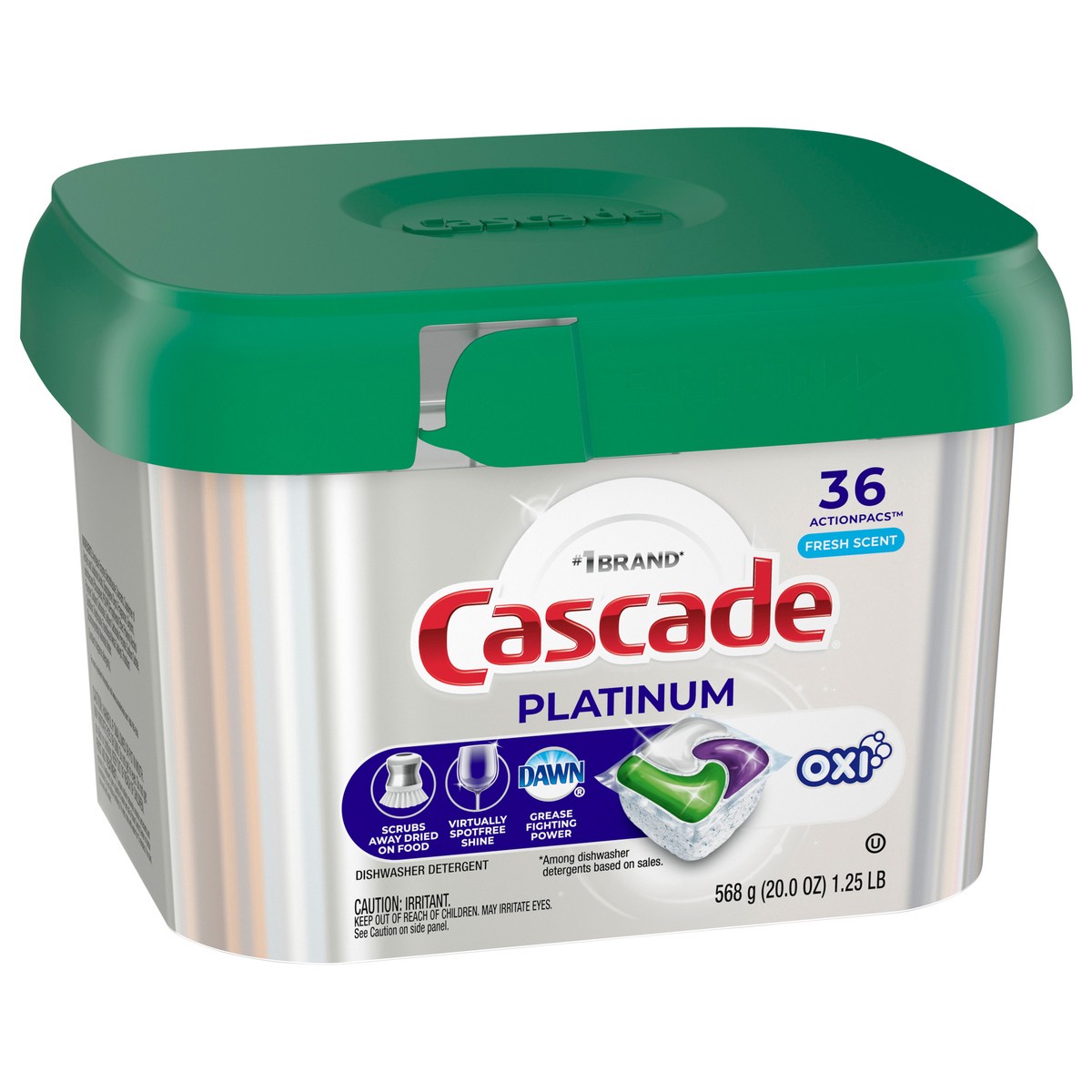 slide 4 of 10, Cascade Platinum ActionPacs + Oxi, Dishwasher Detergent Pods, Fresh, 36 Count, 36 ct