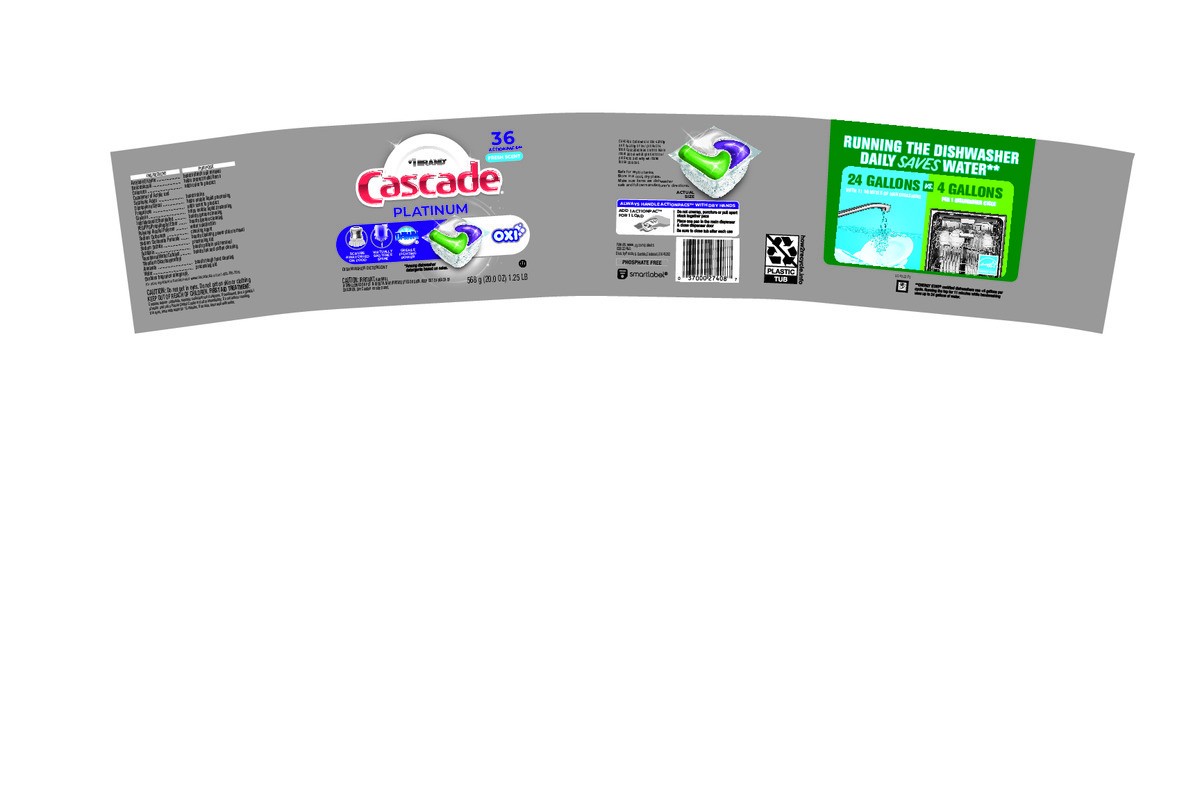 slide 10 of 10, Cascade Platinum ActionPacs + Oxi, Dishwasher Detergent Pods, Fresh, 36 Count, 36 ct