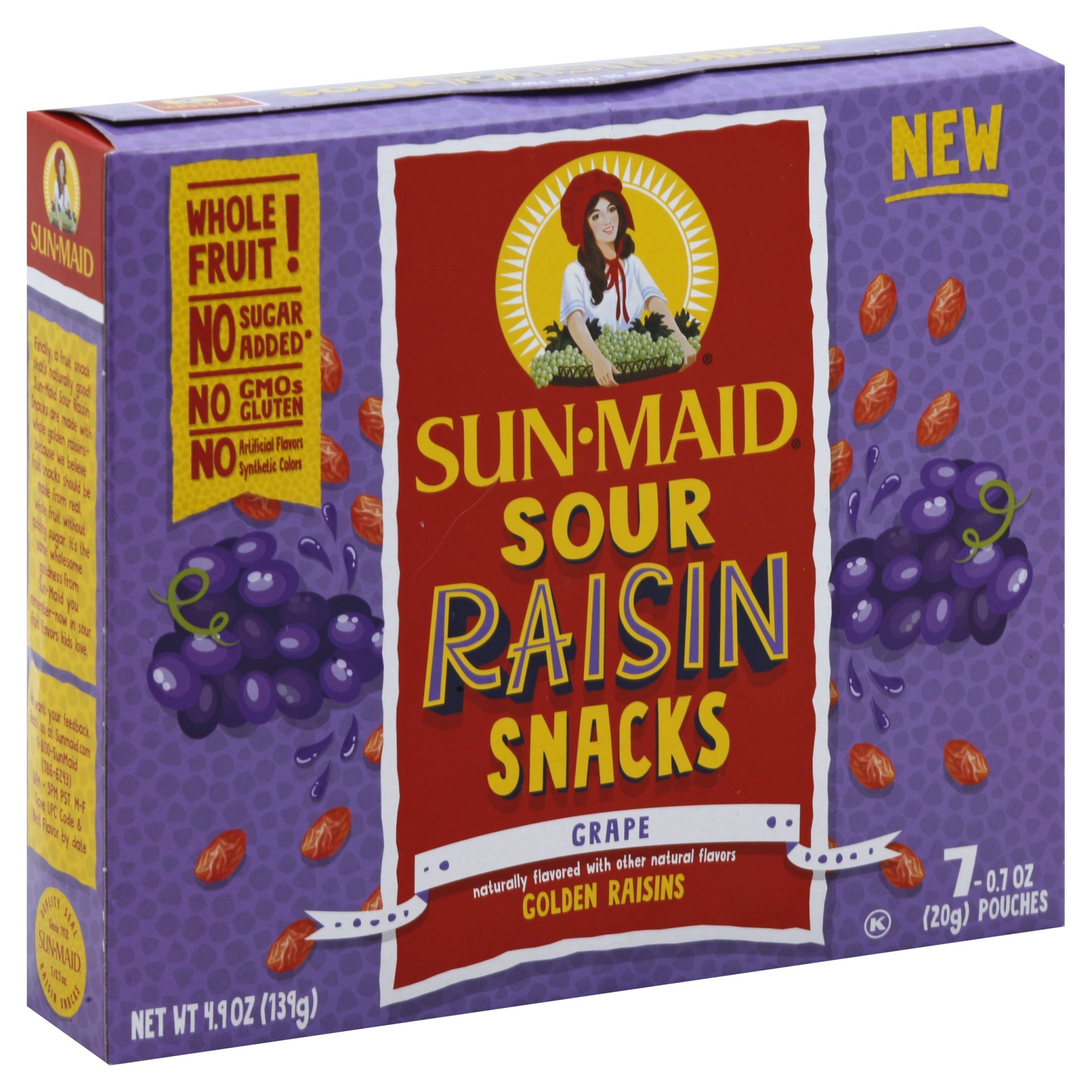 slide 1 of 8, Sun-Maid Sour Raisin Snacks, Grape, 7 ct