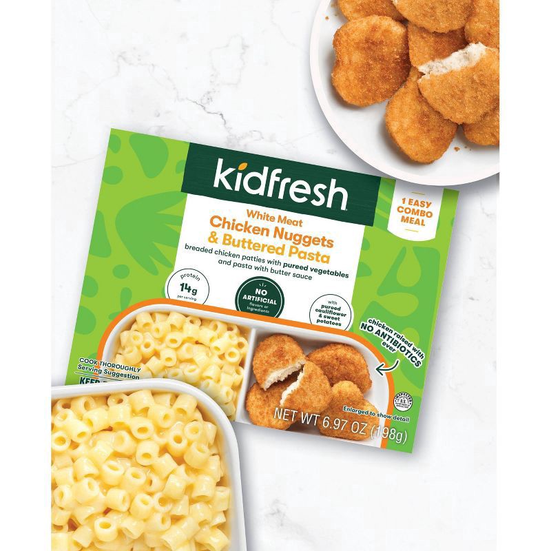 slide 4 of 5, Kidfresh White Meat Chicken Nuggets & Buttered Pasta, 6.97 oz