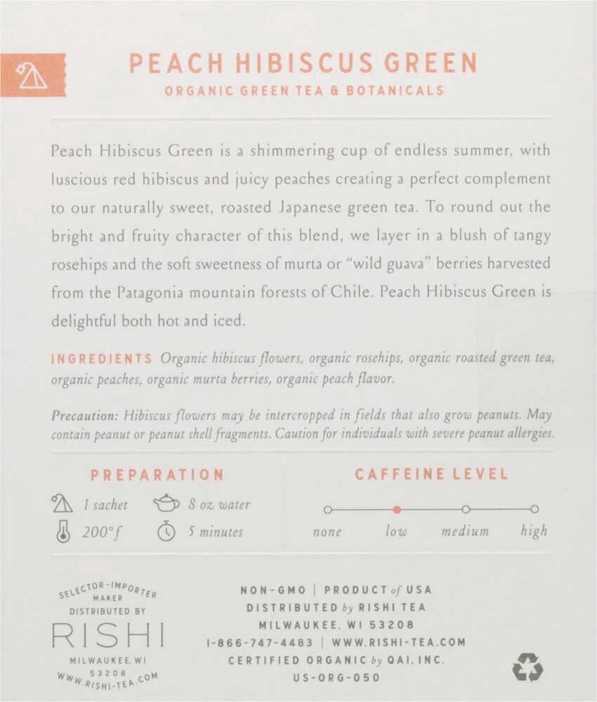 slide 2 of 5, Rishi Peach Hibiscus Green Sachets, 15 ct
