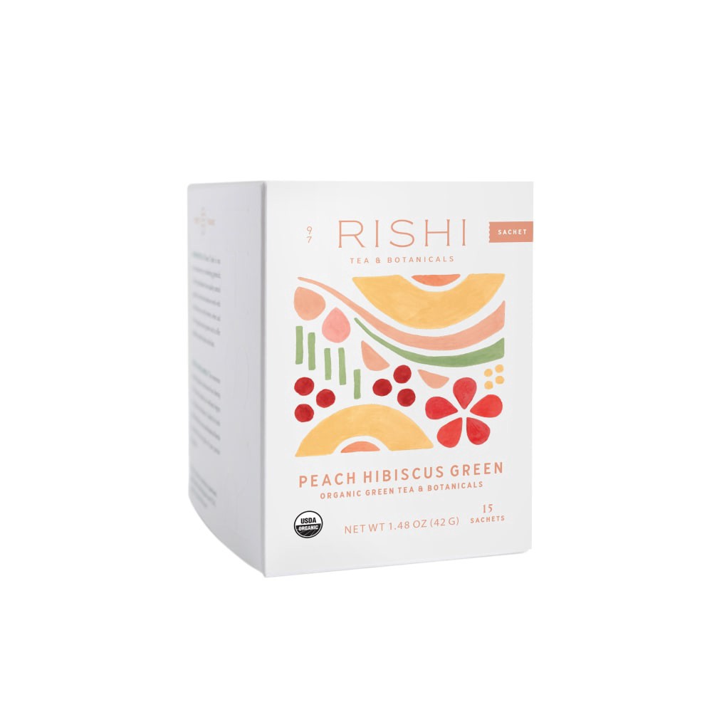 slide 5 of 5, Rishi Peach Hibiscus Green Sachets, 15 ct