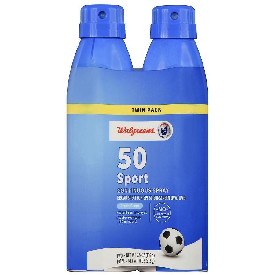 slide 2 of 5, Walgreens Sport Spray Sunscreen SPF 50, 5.5 oz x 2 ct
