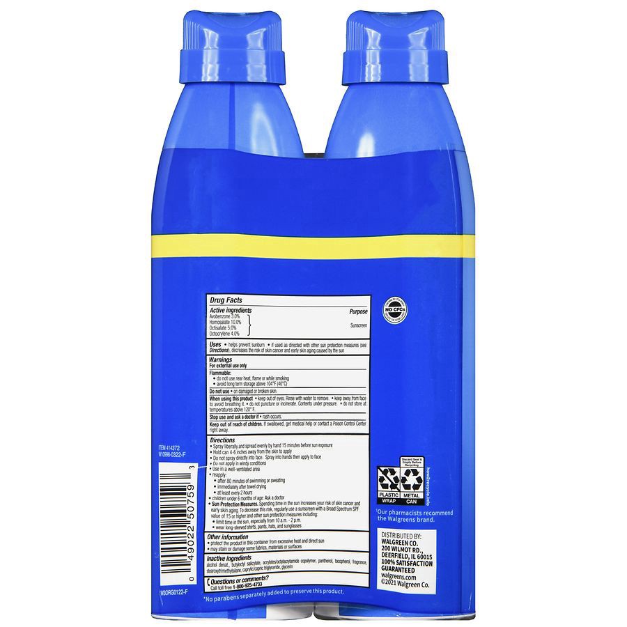 slide 4 of 5, Walgreens Sport Spray Sunscreen SPF 50, 5.5 oz x 2 ct