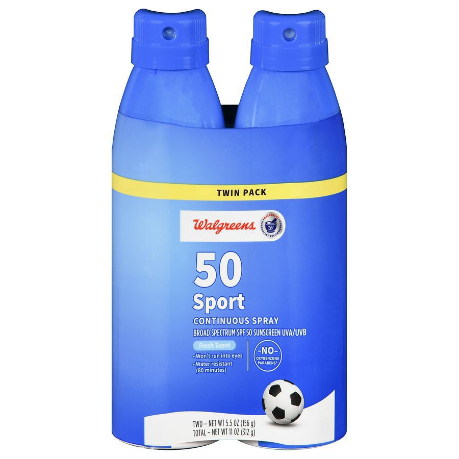slide 1 of 5, Walgreens Sport Spray Sunscreen SPF 50, 5.5 oz x 2 ct