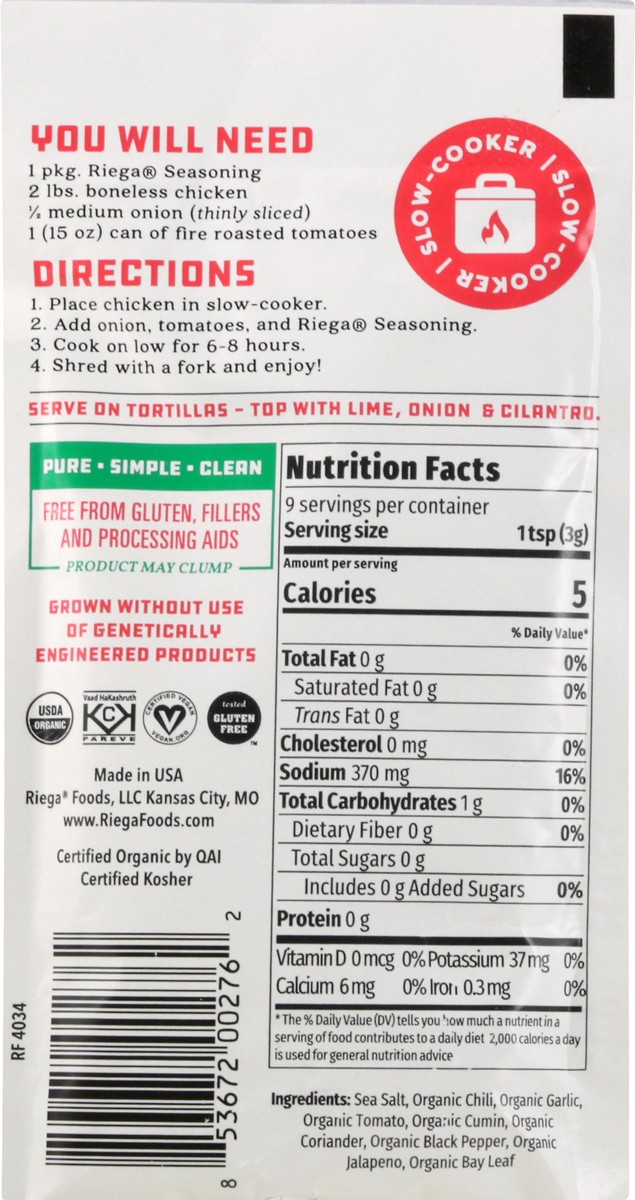slide 3 of 9, Riega Street Tacos Organic Chicken Taco Seasoning - 1.1 oz, 1.1 oz