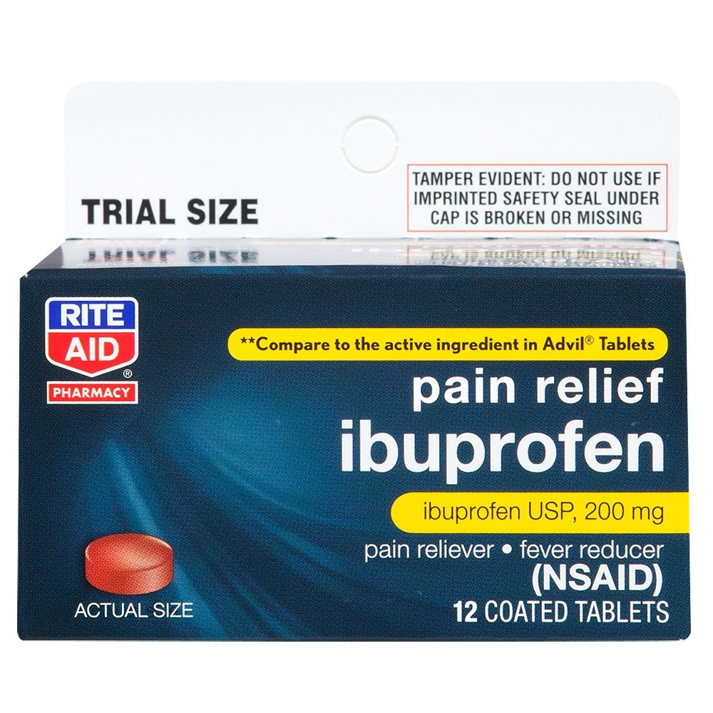 slide 1 of 1, Rite Aid Pharmacy Ibuprofen Coated Brown Tablets, 200mg, Trial Size, 12 ct