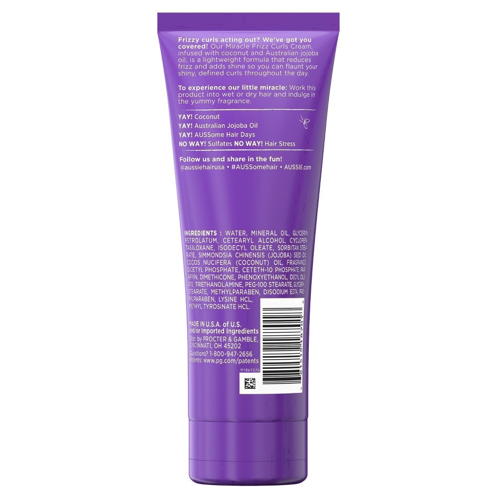 slide 37 of 49, Aussie Miracle Curls Frizz Taming Curl Cream with Coconut & Jojoba Oil, 6.8 fl oz, 6.8 oz