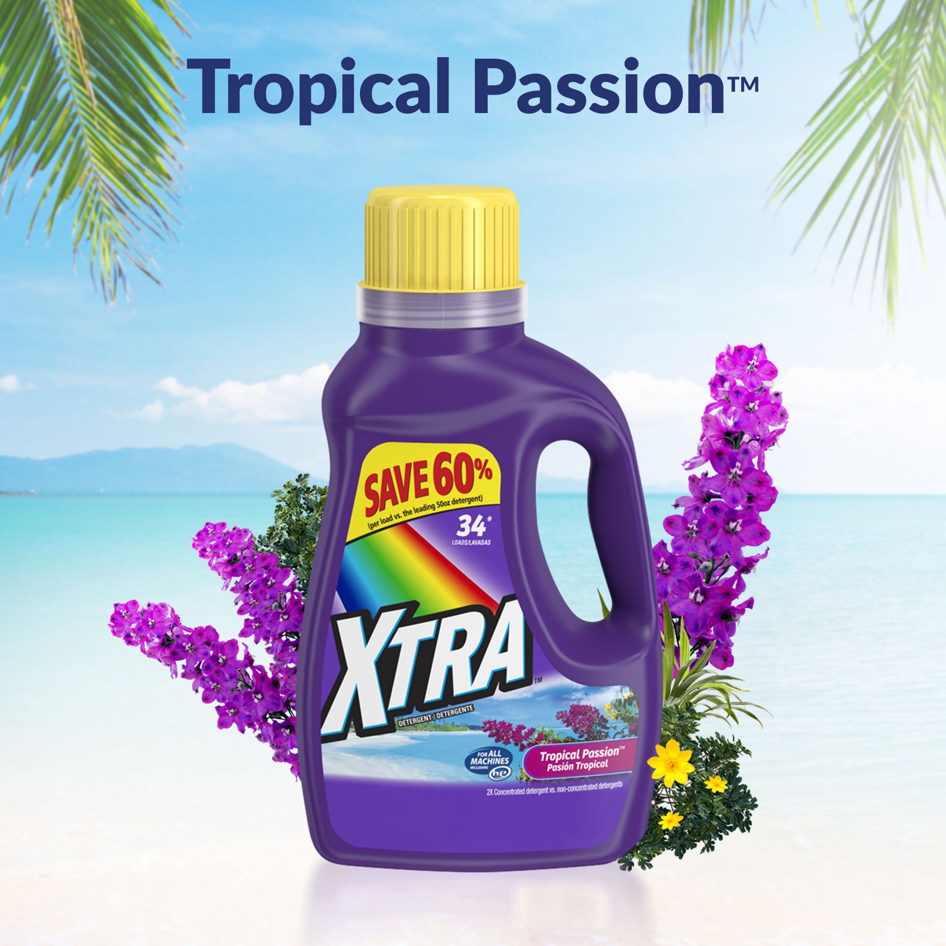 slide 2 of 5, Xtra Liquid Laundry Detergent, Tropical Passion, 175oz, 175 fl oz