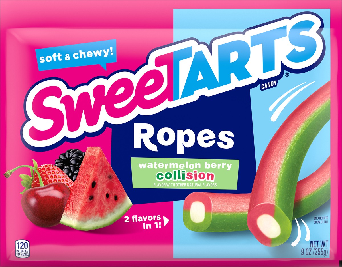 slide 2 of 9, SweeTARTS 04986 159553 Ropes Soft & Chewy Collision Watermelon Berry 9 oz, 9 oz