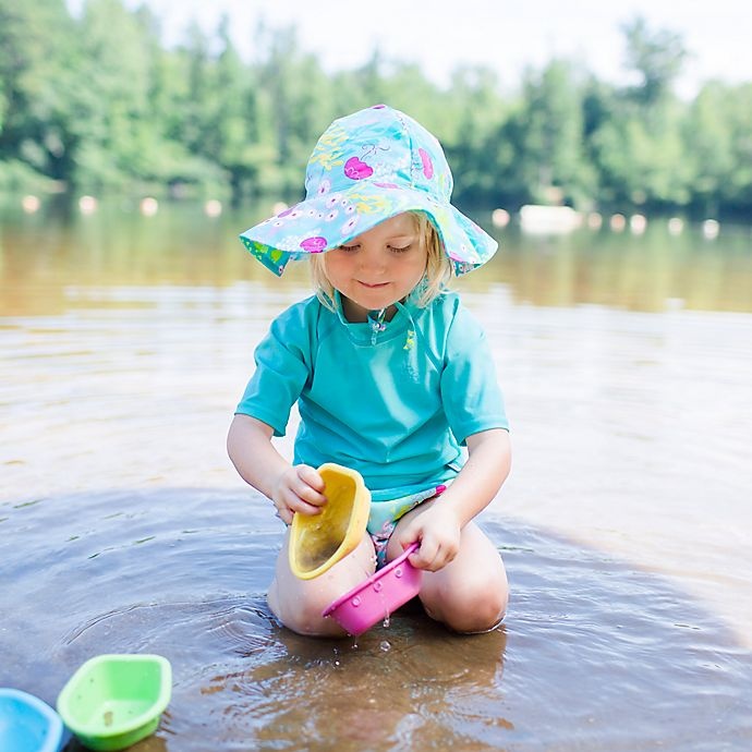 slide 2 of 2, i play. by green sprouts Brim Sun Protection Hat - Aqua Coral Reef, 2T-4T, 1 ct