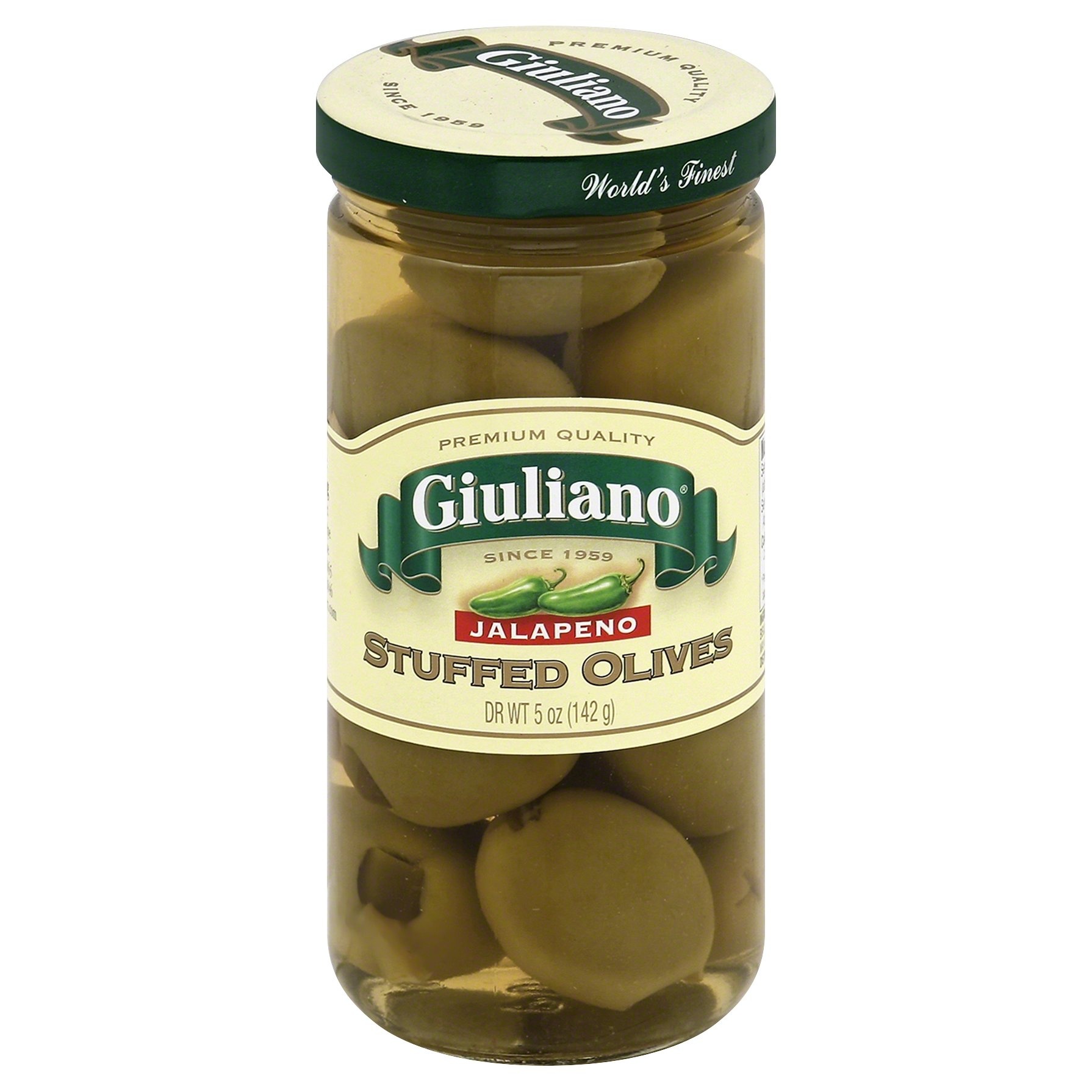 slide 1 of 2, Giuliano Jalapeno Stuffed Olives, 5 oz