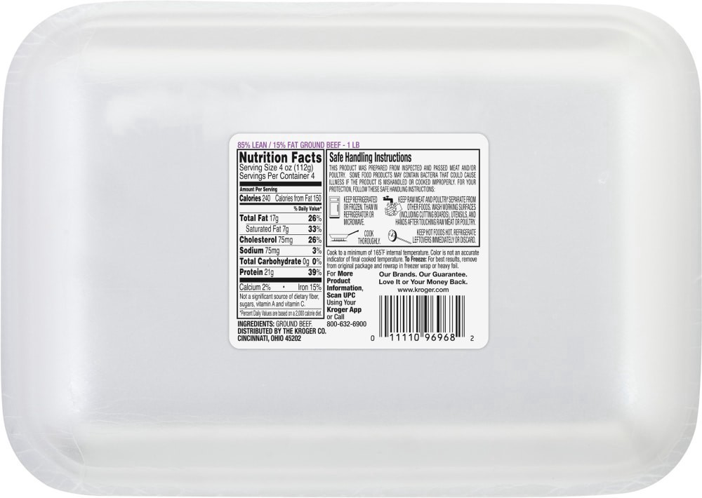 slide 2 of 2, Kroger 85% Lean Ground Beef, 1 lb