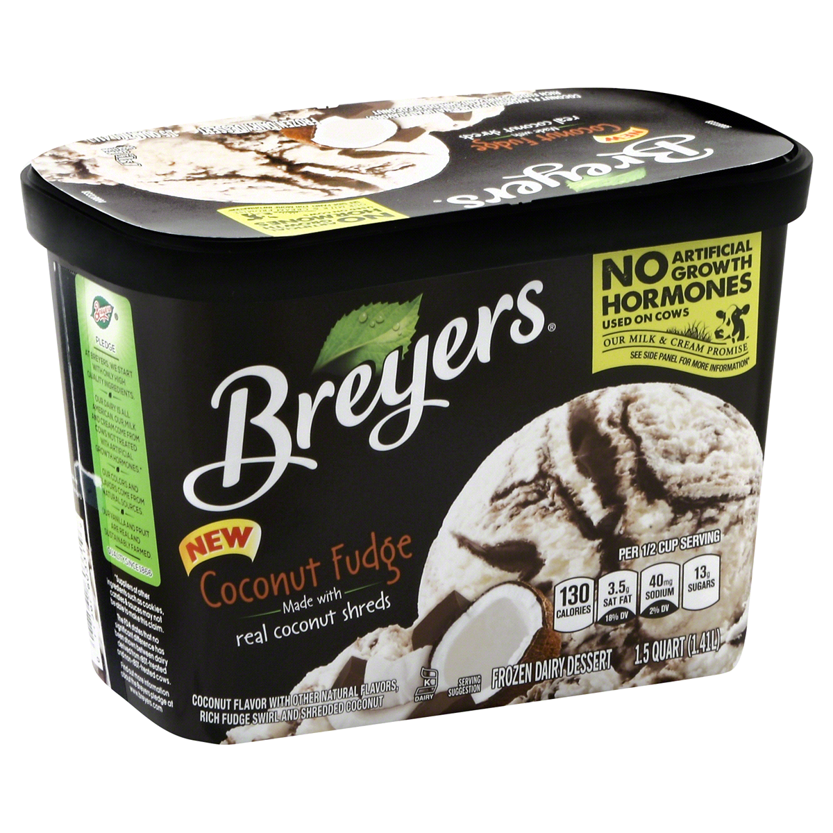 slide 1 of 8, Breyer's Frozen Dairy Dessert Coconut Fudge, 48 oz