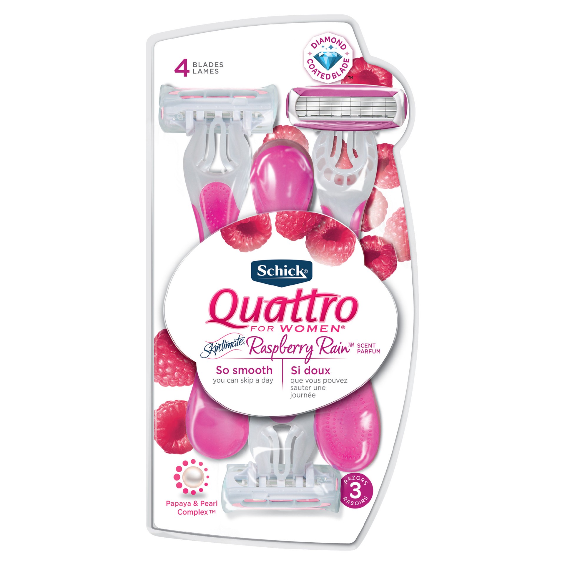 slide 1 of 2, Schick Quattro For Women Raspberry Rain Disposable Razor - 3 Count, 3 ct