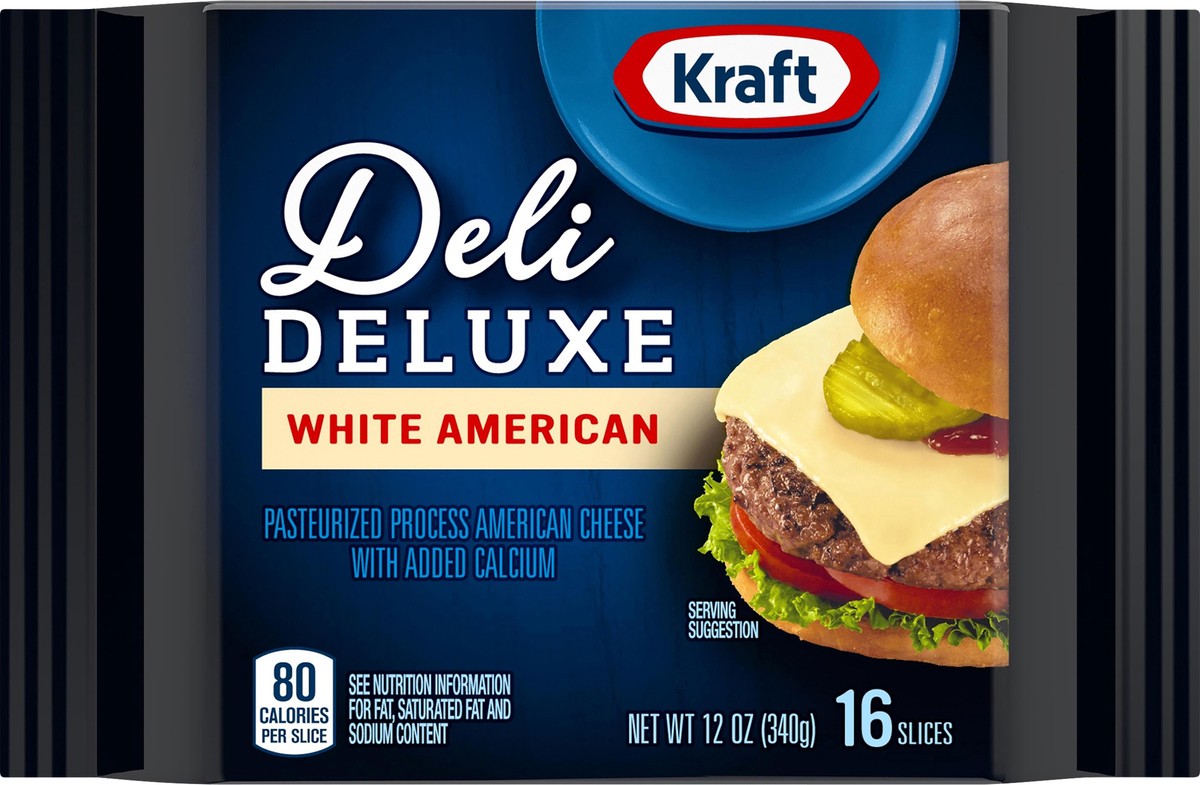 slide 1 of 14, Kraft Deli Deluxe White American Cheese Slices, 12 oz Pack, 16 Slices, 16 ct