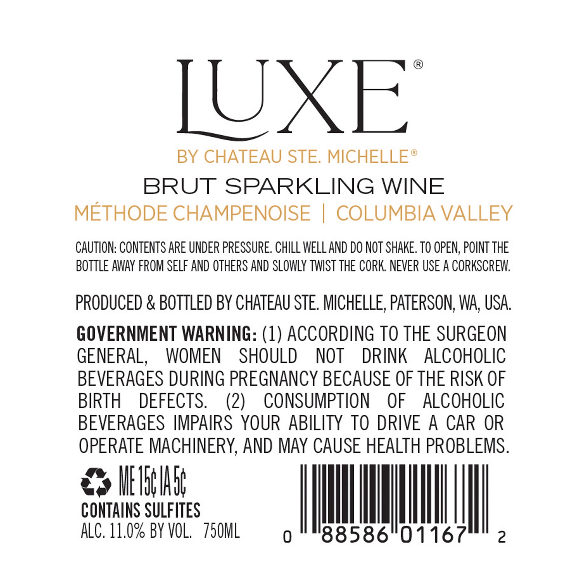 slide 5 of 5, Chateau Ste. Michelle Luxe Brut Sparkling Wine, 750 mL Bottle, 750 ml
