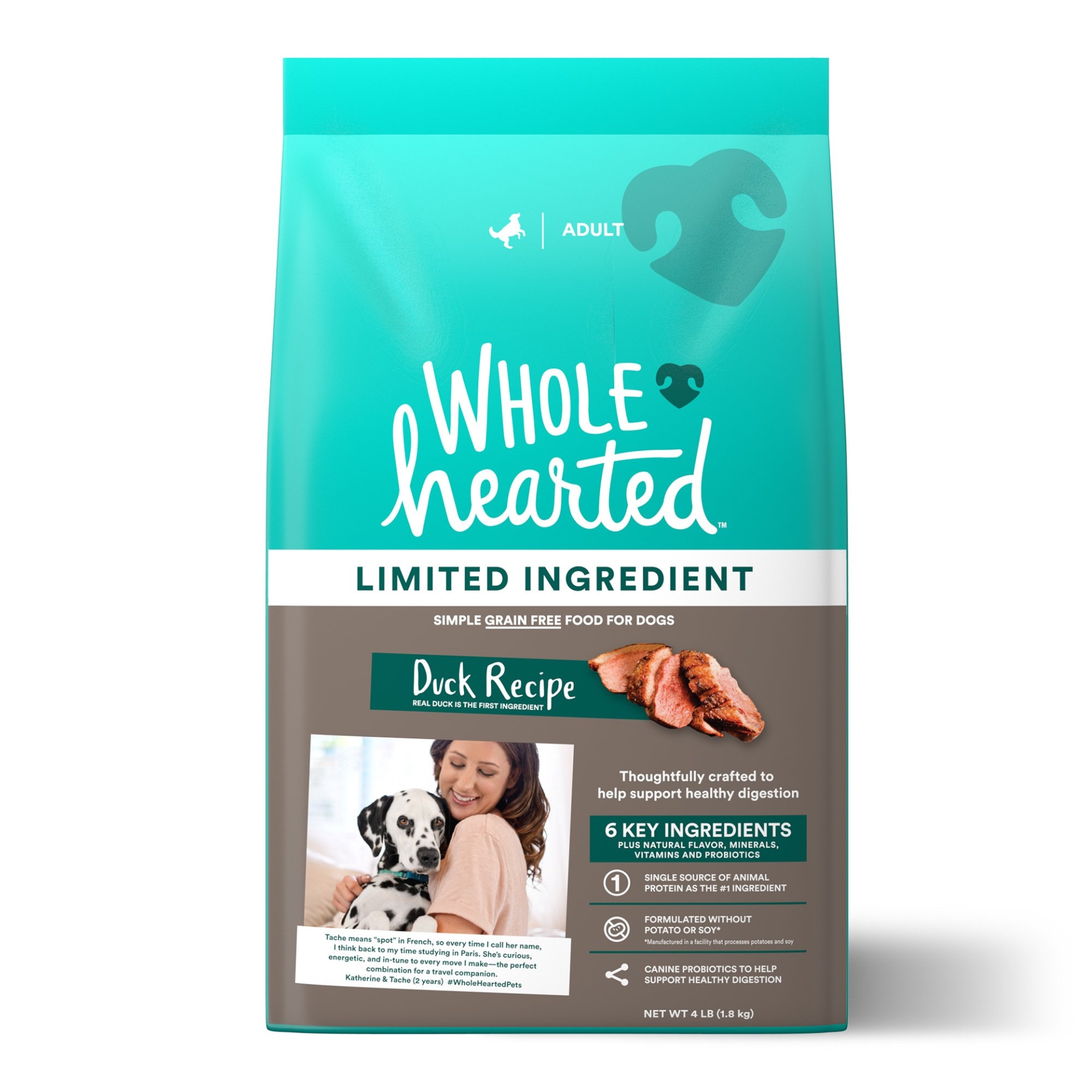 slide 1 of 1, WholeHearted Grain Free Limited Ingredient Duck Recipe Adult Dry Dog Food, 4 lb