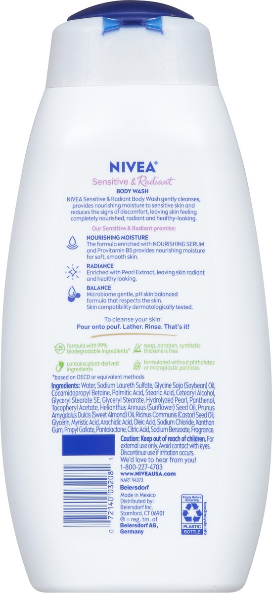 slide 3 of 9, Nivea Sensitive & Radiant Body Wash with Nourishing Serum 20 fl oz, 20 oz
