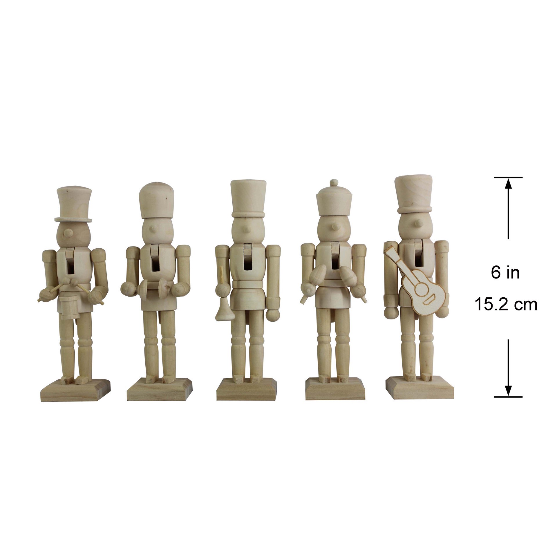 slide 2 of 6, 6" Musical 5 Piece Diy Pinewood Nutcracker Set By Make Market, 5 ct