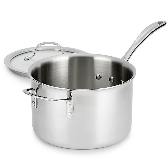 slide 2 of 5, Calphalon Tri-Ply Stainless Steel Saucepan with Lid, 4.5 qt