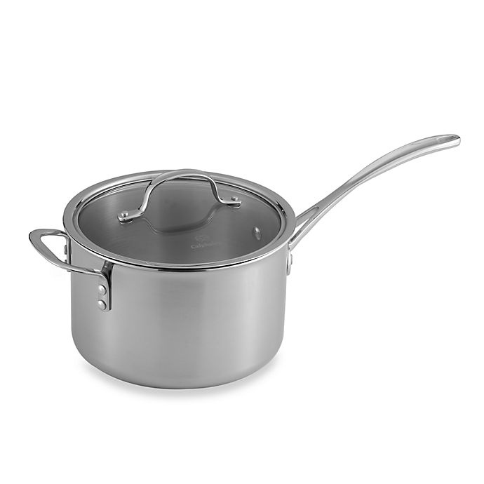 slide 1 of 5, Calphalon Tri-Ply Stainless Steel Saucepan with Lid, 4.5 qt