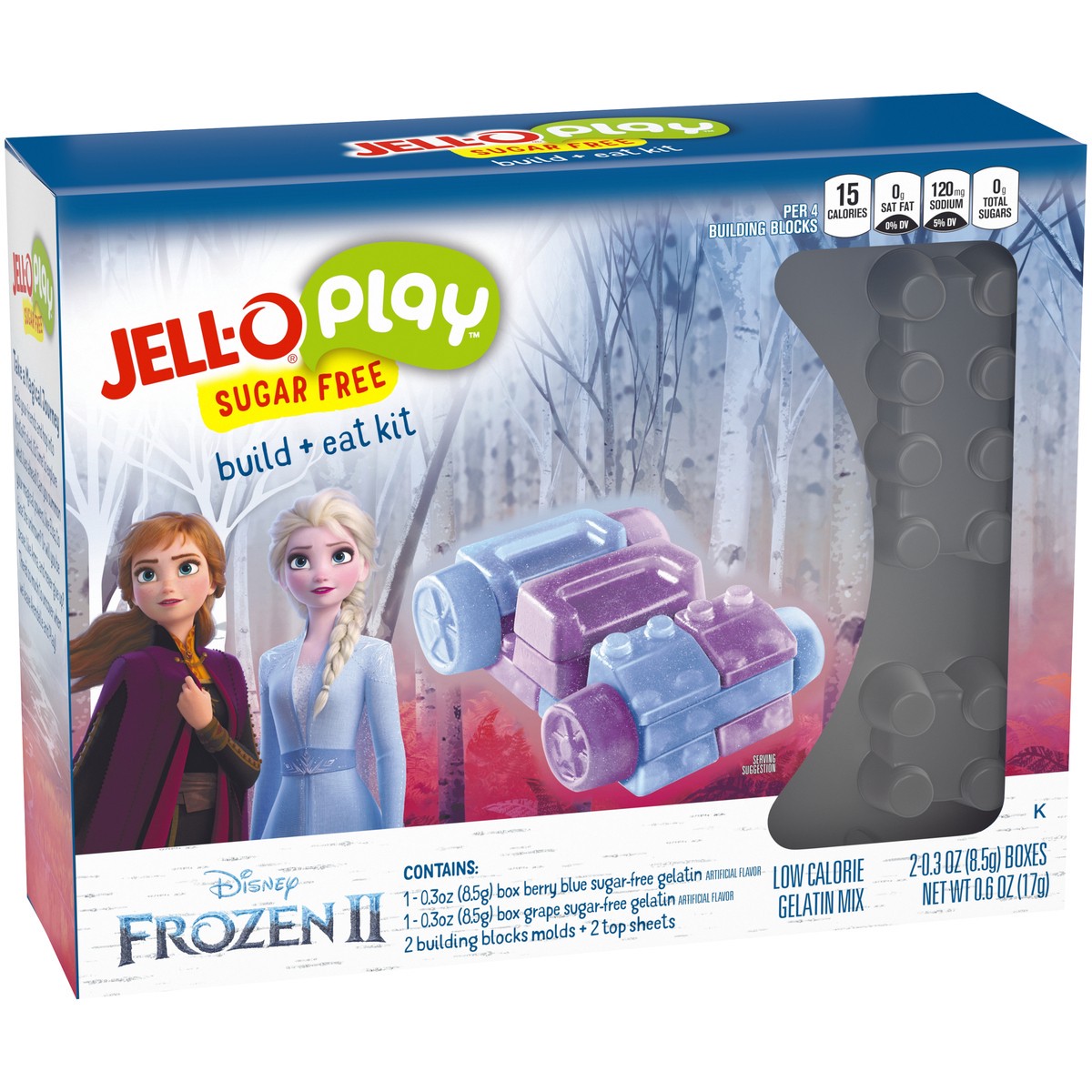 slide 2 of 14, JELL-O Play Frozen 2 Magical Adventure Sugar Free Build + Eat Kit, 0.6 oz Box, 0.6 oz