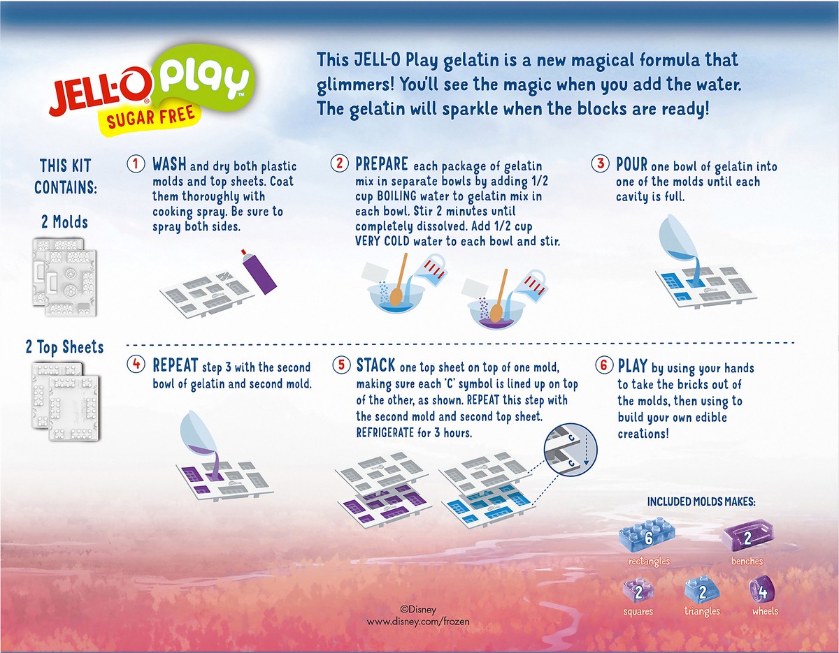 slide 4 of 14, JELL-O Play Frozen 2 Magical Adventure Sugar Free Build + Eat Kit, 0.6 oz Box, 0.6 oz