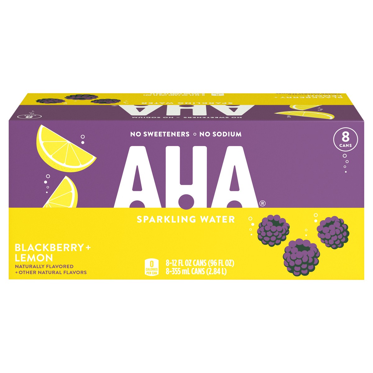 slide 1 of 9, AHA Blackberry Lemon Cans, 12 fl oz, 8 Pack, 8 ct; 12 oz