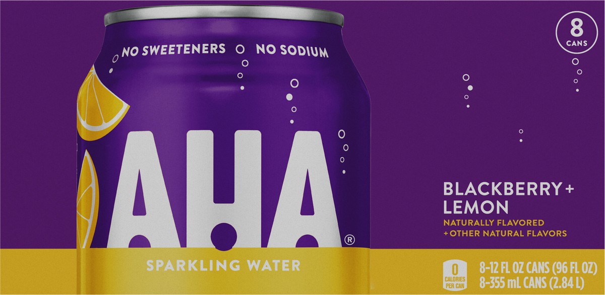 slide 5 of 9, AHA Blackberry Lemon Cans, 12 fl oz, 8 Pack, 8 ct; 12 oz