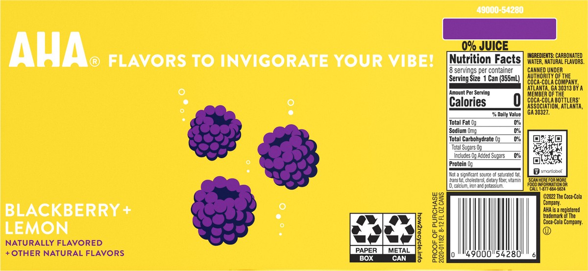 slide 4 of 9, AHA Blackberry Lemon Cans, 12 fl oz, 8 Pack, 8 ct; 12 oz