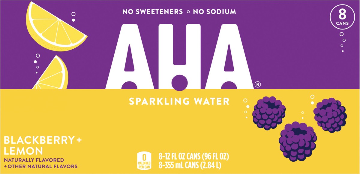 slide 7 of 9, AHA Blackberry Lemon Cans, 12 fl oz, 8 Pack, 8 ct; 12 oz