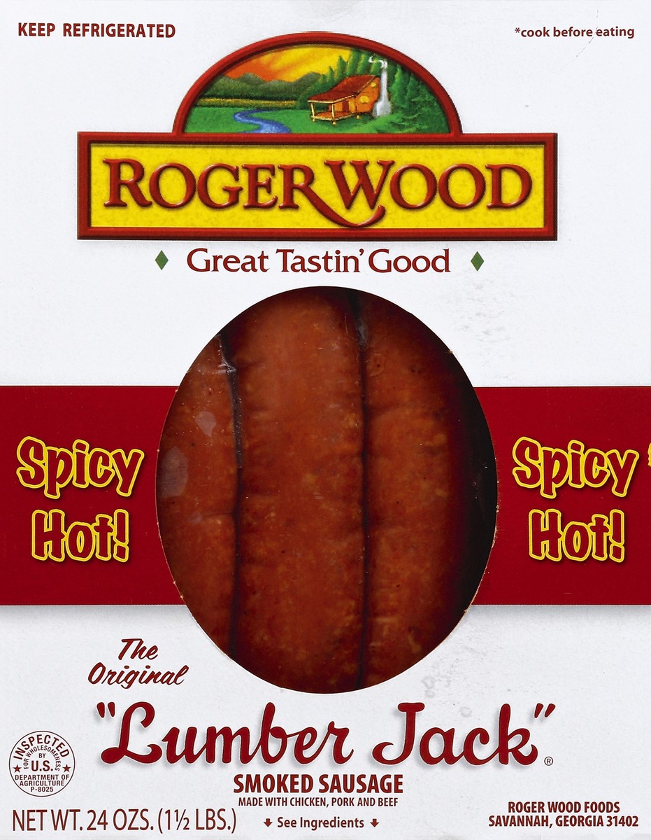 slide 5 of 6, Roger Wood Spicy Hot Smoked Sausage 24 oz, 24 oz