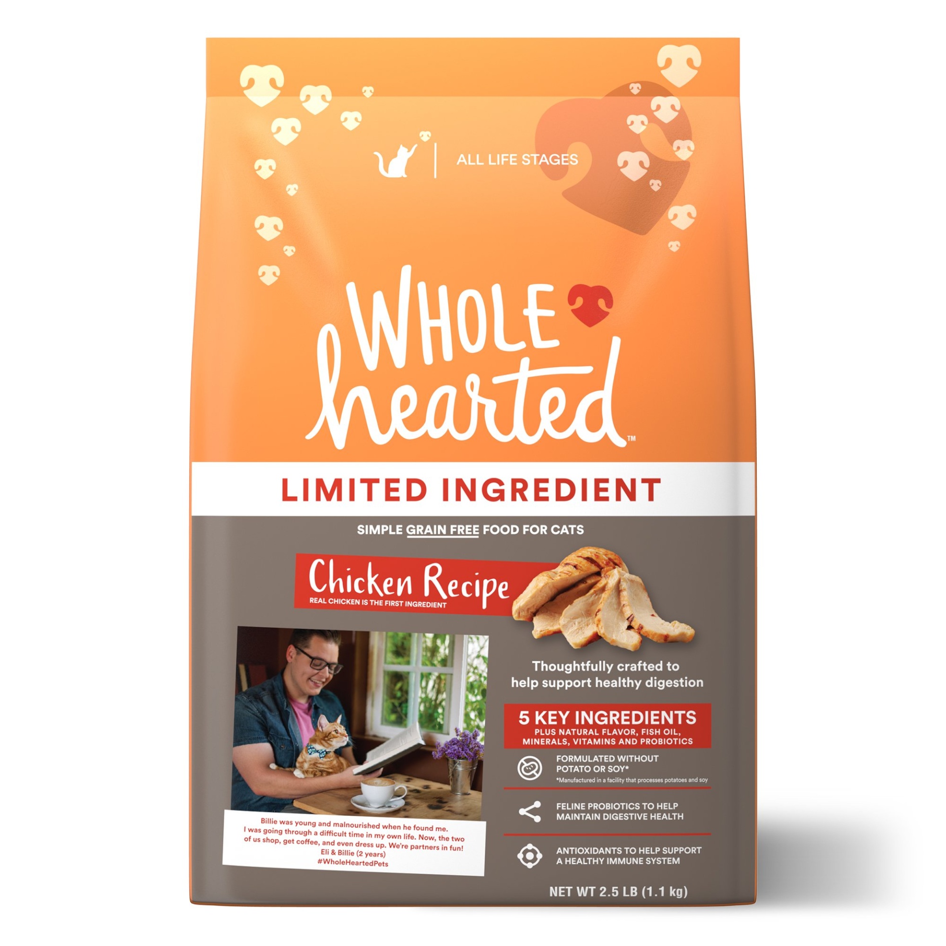 slide 1 of 1, WholeHearted Grain Free Limited Ingredient Chicken Recipe Dry Cat Food for All Life Stages, 2.5 lb