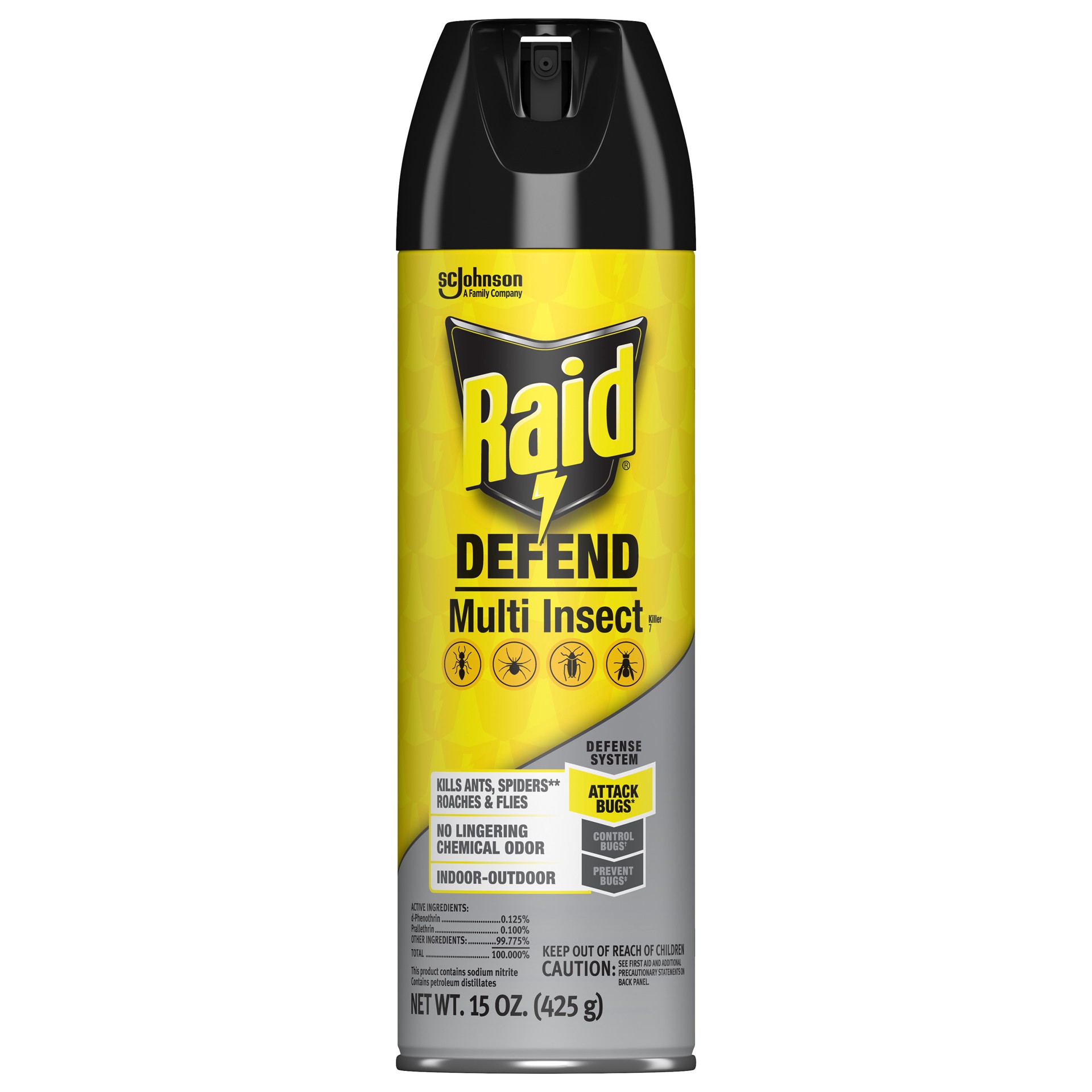 slide 1 of 4, Raid Defend Multi Insect Killer 7, Insecticide for Flying & Crawling Bugs, 15 oz, 15 oz
