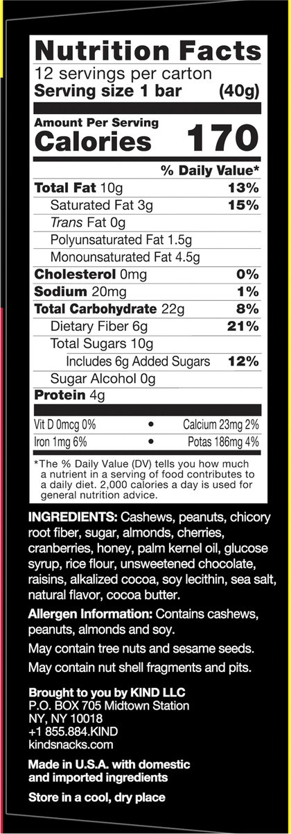 slide 8 of 9, KIND Healthy Snack Bar Value Pack, Dark Chocolate Cherry Cashew, 4g Protein, Gluten Free Bars, 1.4 OZ, (12 Ct), 12 ct