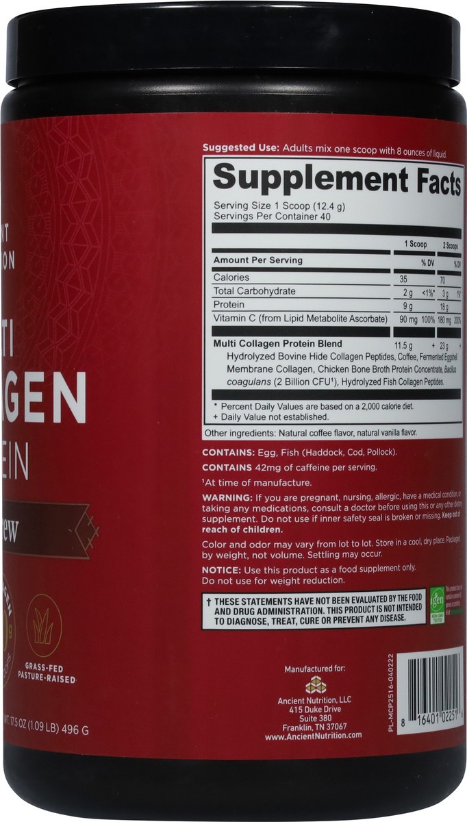 slide 5 of 9, Ancient Nutrition Multi Collagen Protein Cold Brew, 17.6 oz