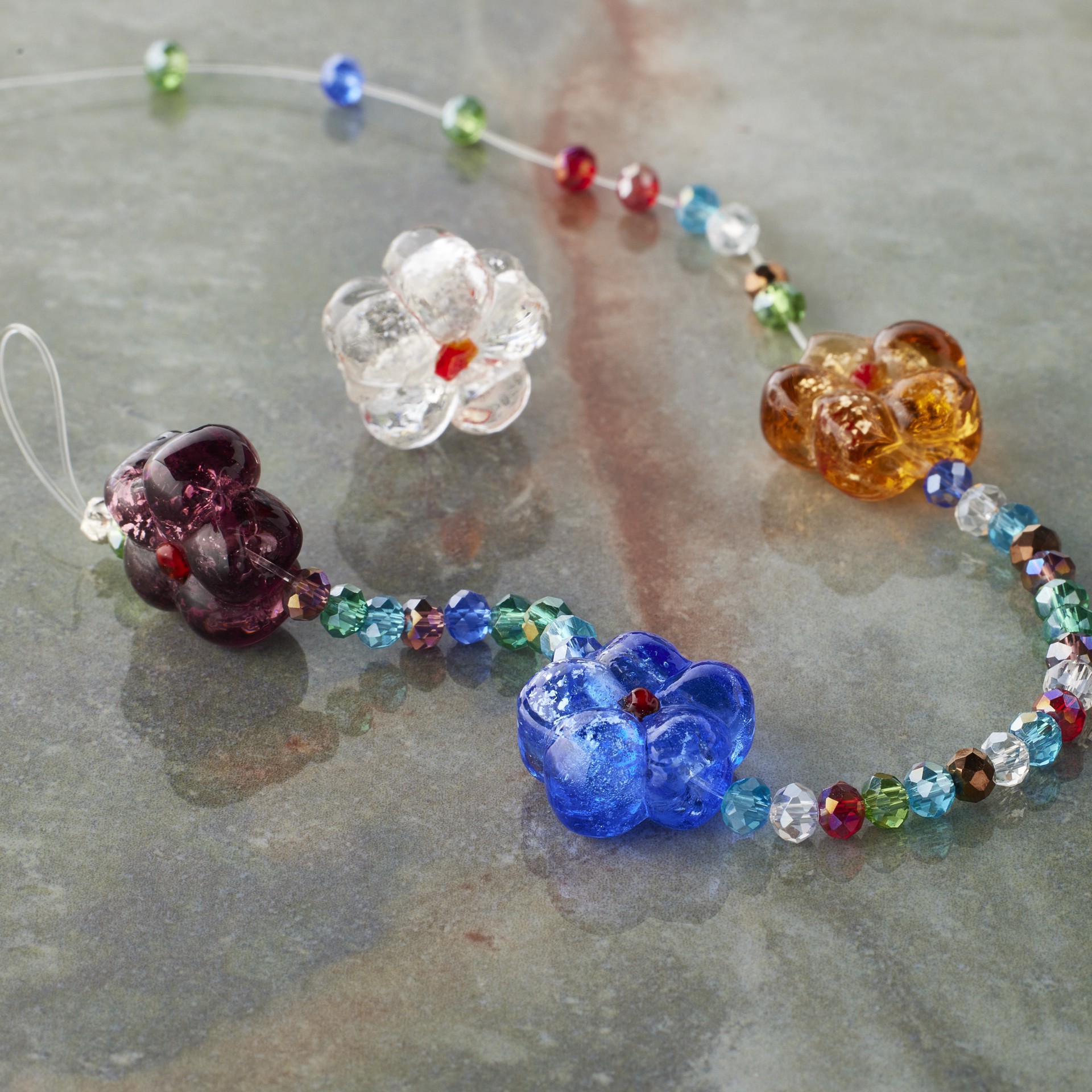 slide 3 of 3, Multicolor Lampwork Glass Flower Beads By Bead Landing, 14mm x 15mm