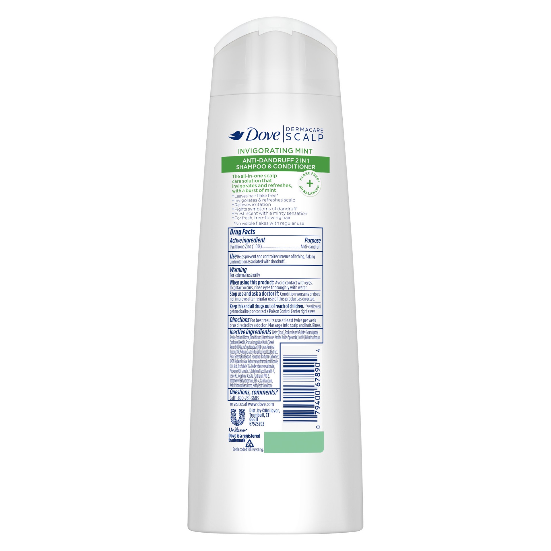 slide 3 of 4, Dove Dermacare Scalp Anti-Dandruff Shampoo & Conditioner Invigorating Mint, 12 oz, 12 fl oz