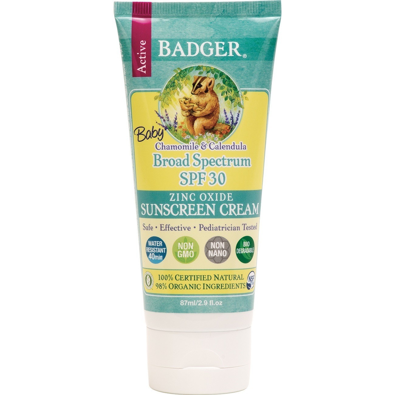 slide 1 of 1, Badger Baby Broad Spectrum SPF 30 Chamomile & Calendula Sunscreen, 2.9 oz