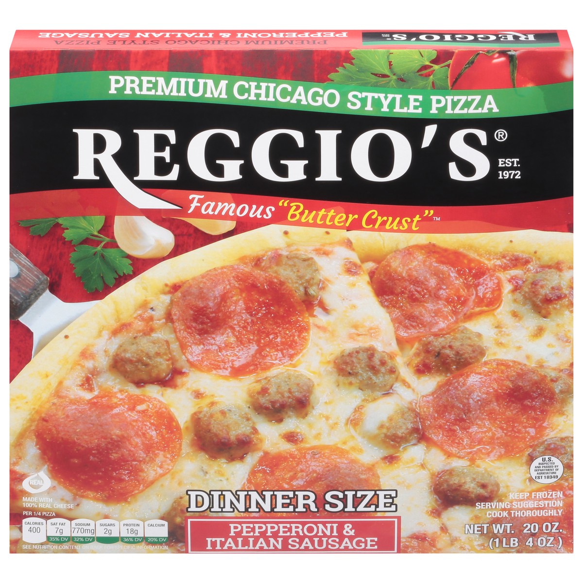 slide 7 of 14, Reggio's Butter Crust Pepperoni & Italian Sausage Pizza Dinner Size 20 oz, 20 oz