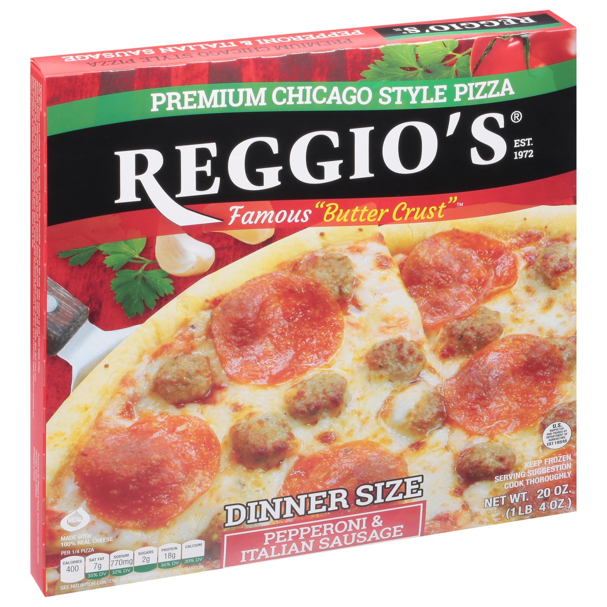 slide 14 of 14, Reggio's Butter Crust Pepperoni & Italian Sausage Pizza Dinner Size 20 oz, 20 oz